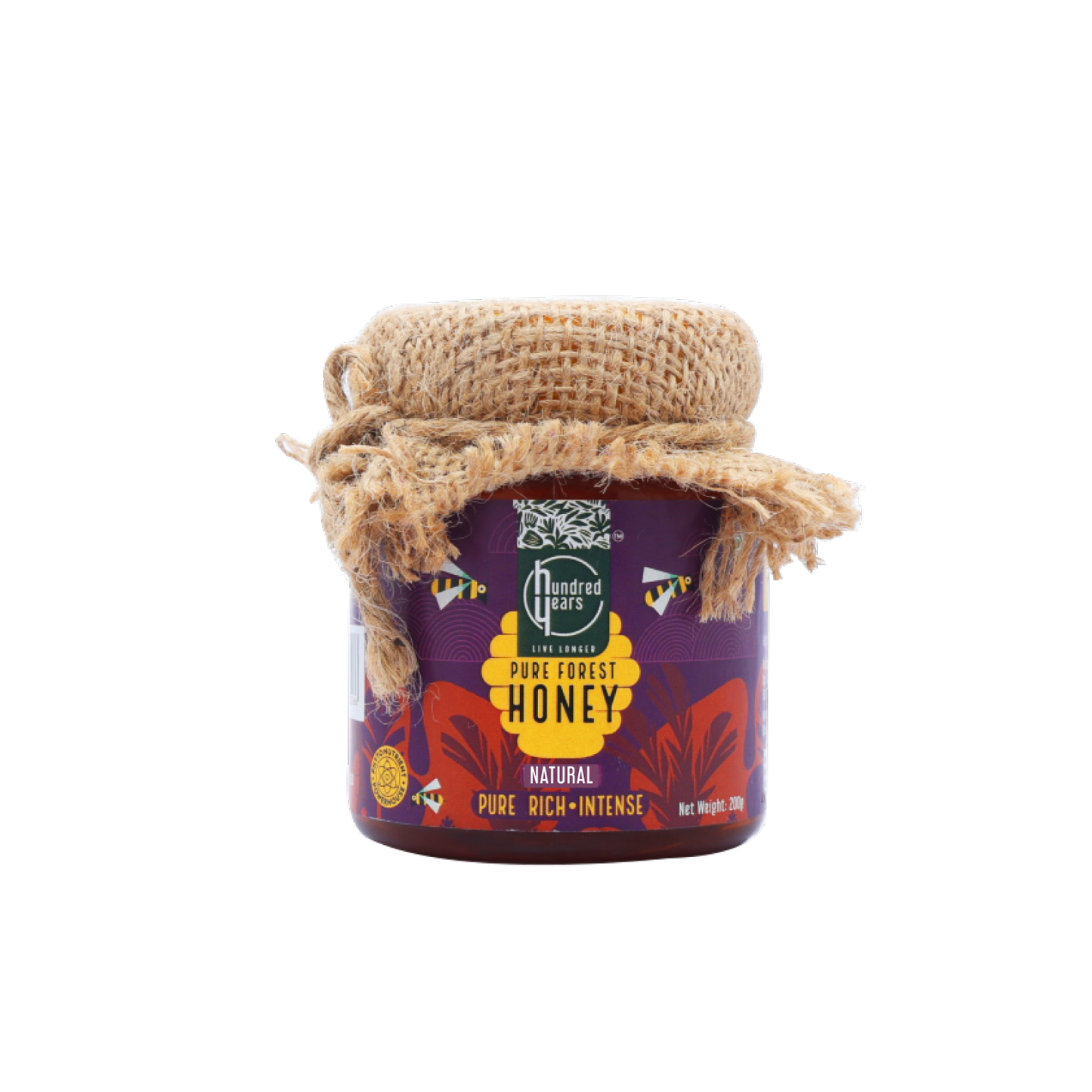 HundredYears Farmer's Harvest Honey in Glass Bottle | 100% Pure Honey with No Added Sugar | Raw, Unprocessed, Unpasteurized Honey with Natural Farm-Fresh Taste | Nectar Honey