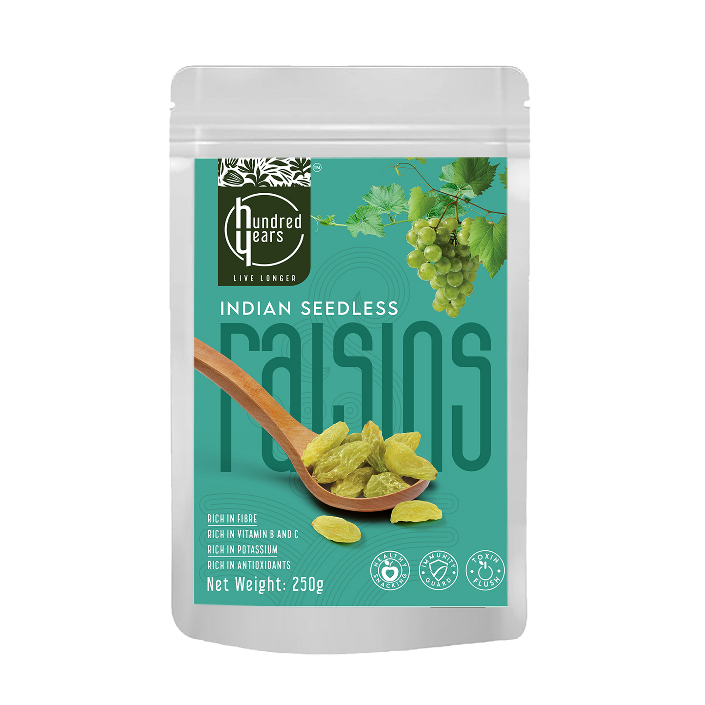 HundredYears Premium Raisins 250g | Seedless Kishmish | A Superfood for Health and Vitality