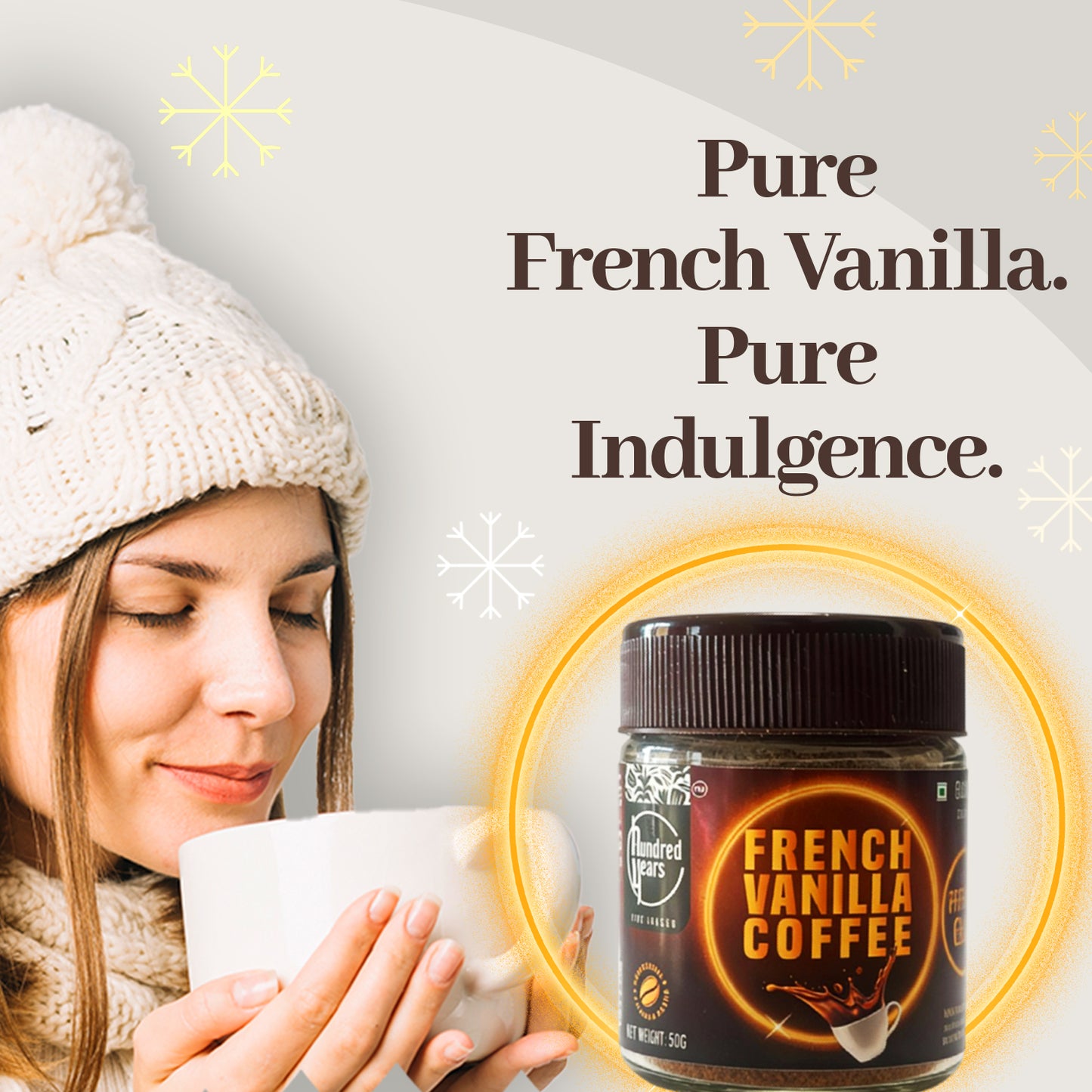 HundredYears French Vanilla Premium Gold Instant Coffee 50 gm | 100% Arabica | Makes 20 Cups