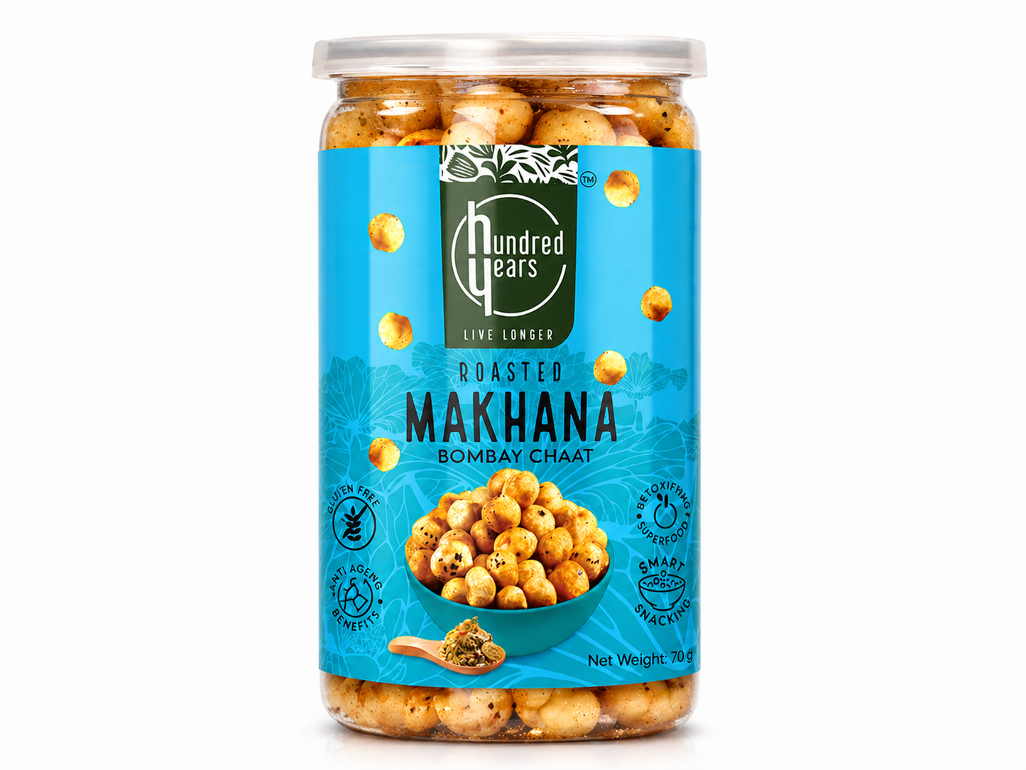 HundredYears High-Protein Makhana (Fox Nuts) 70g | Bombay Chaat Flavored