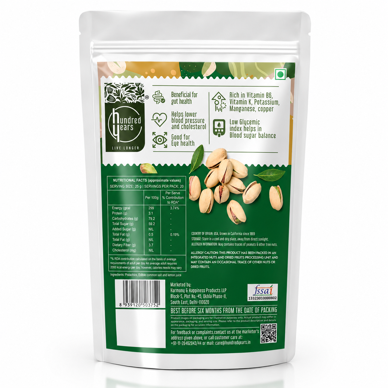 HundredYears Premium Roasted & Salted Pistachios 200gm | The Nutritious, Super Crunchy Superfood Snack