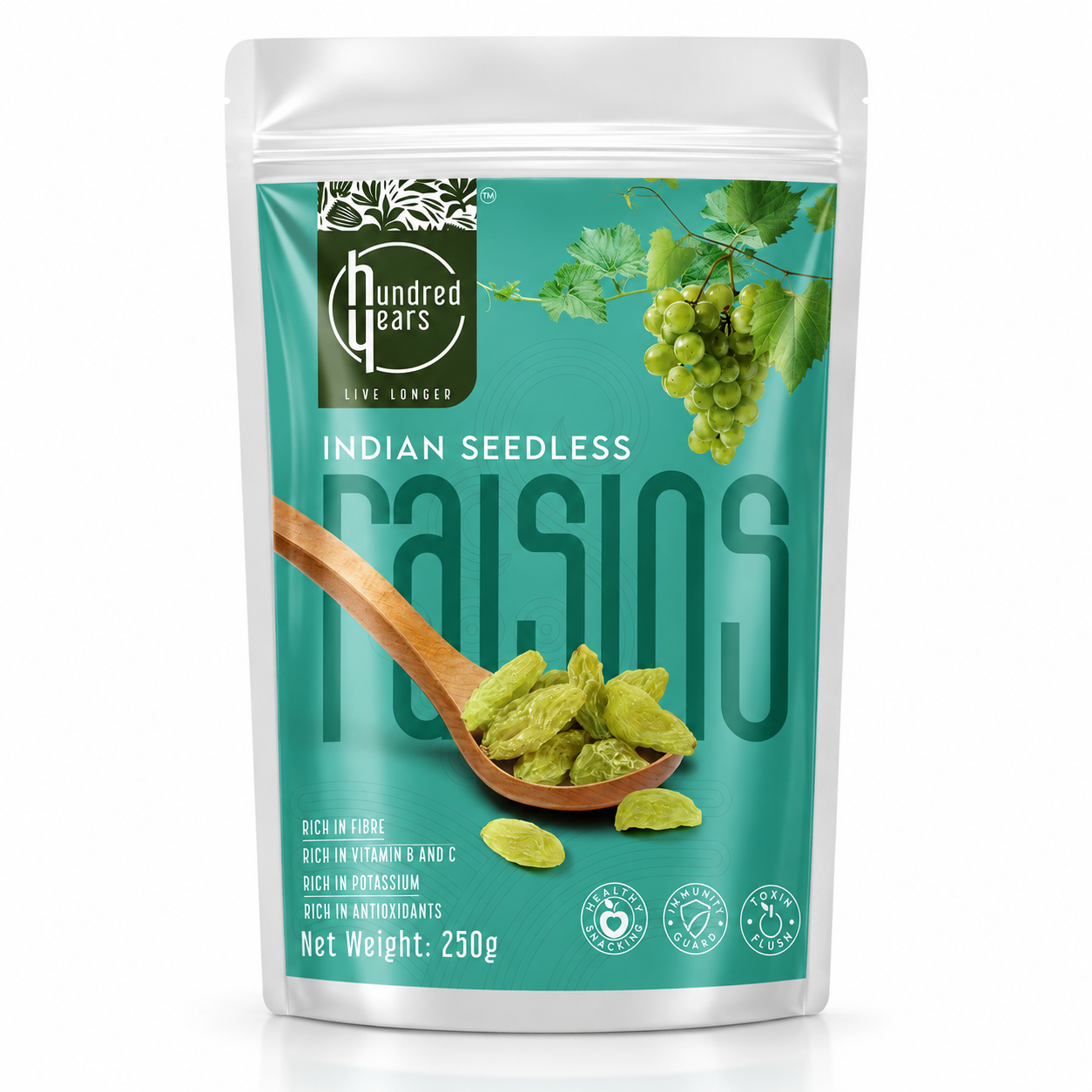 HundredYears Premium Raisins 250g | Seedless Kishmish | A Superfood for Health and Vitality