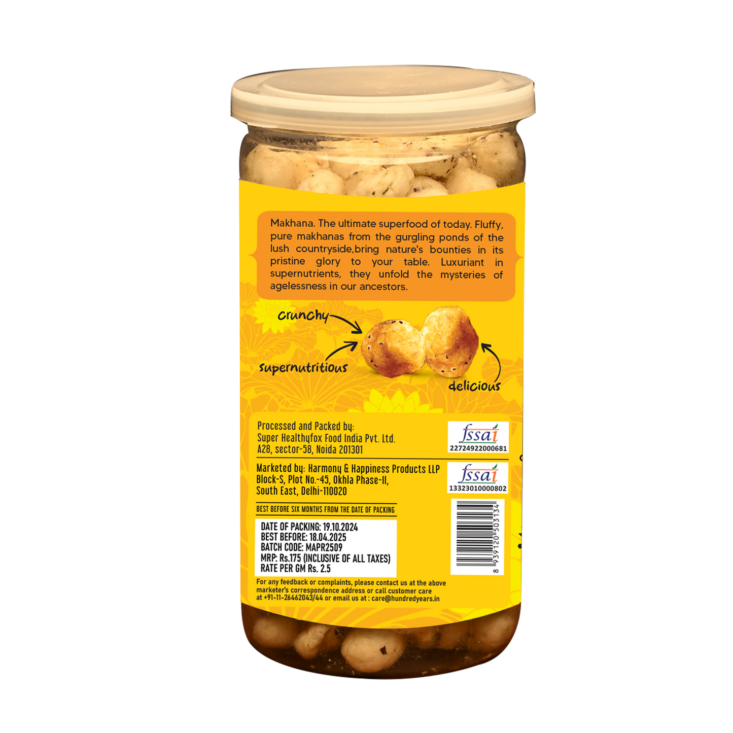 HundredYears High-Protein Makhana (Fox Nuts) 70g | Cheese & Herbs Flavored