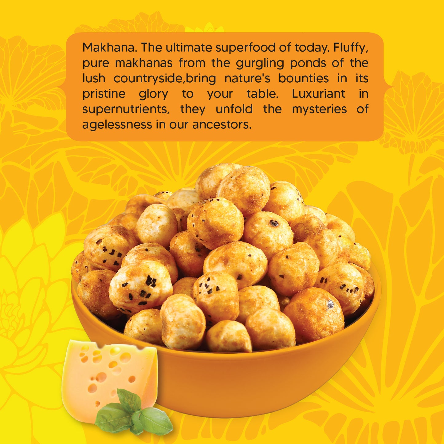 HundredYears High-Protein Makhana (Fox Nuts) 70g | Cheese & Herbs Flavored