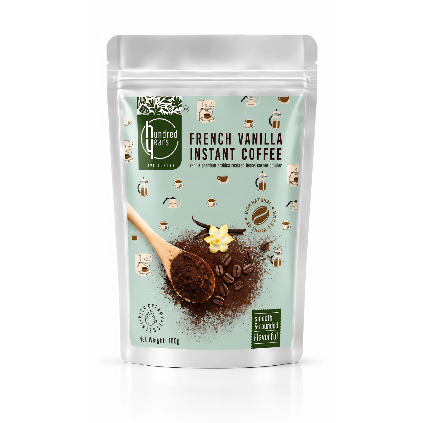 HundredYears French Vanilla Premium Instant Coffee | 100% Arabica | 100 Gms | Ultra-Premium Lifestyle Coffee for the Trendy Generation